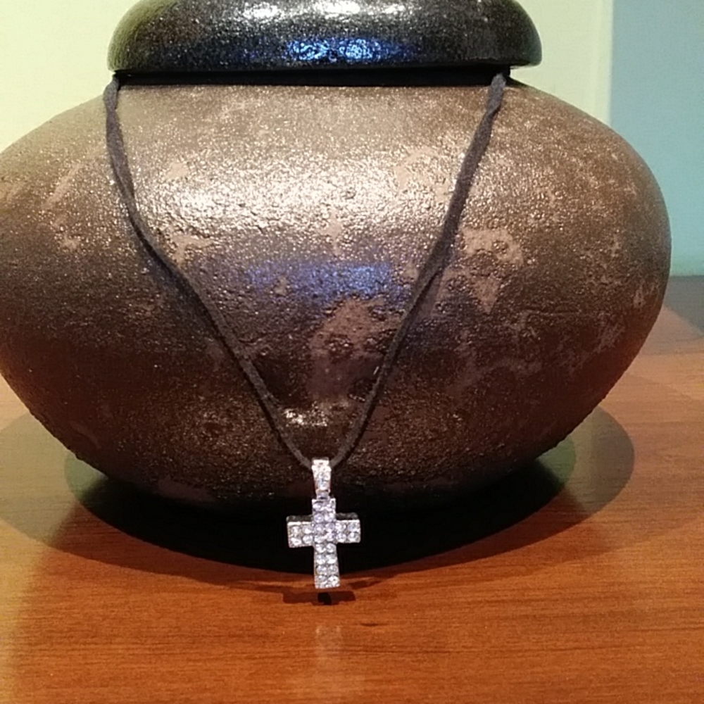 Silver rhinestone cross necklace